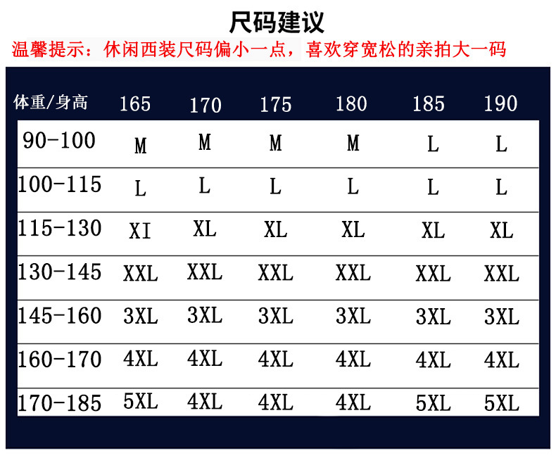 身高尺码表西装6码新Y已修改